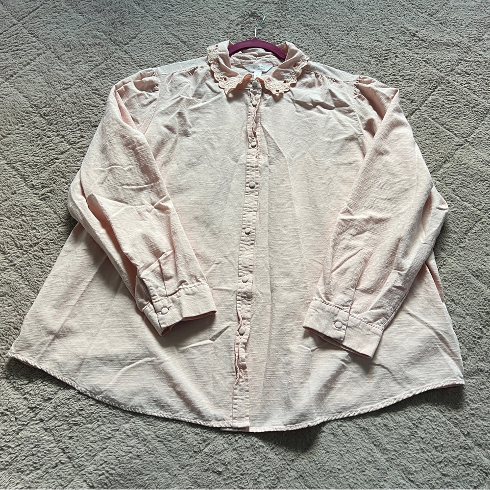 LC Lauren Conrad Heart Collar Button Down Shirt Preppy Minimalist Cottage Sz‎ 2X